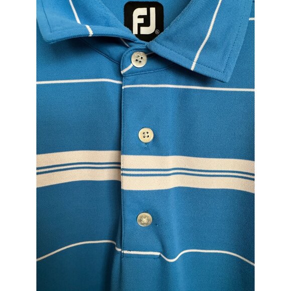 FootJoy FJ Golf Polo Shirt Sky Blue White Stripes Back Logo Mens XL Polyester - Picture 4 of 11